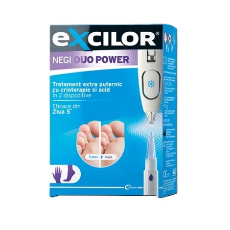 Excilor Duo Power tratament pentru negi, crioterapie + gel acid, 2 dispozitive