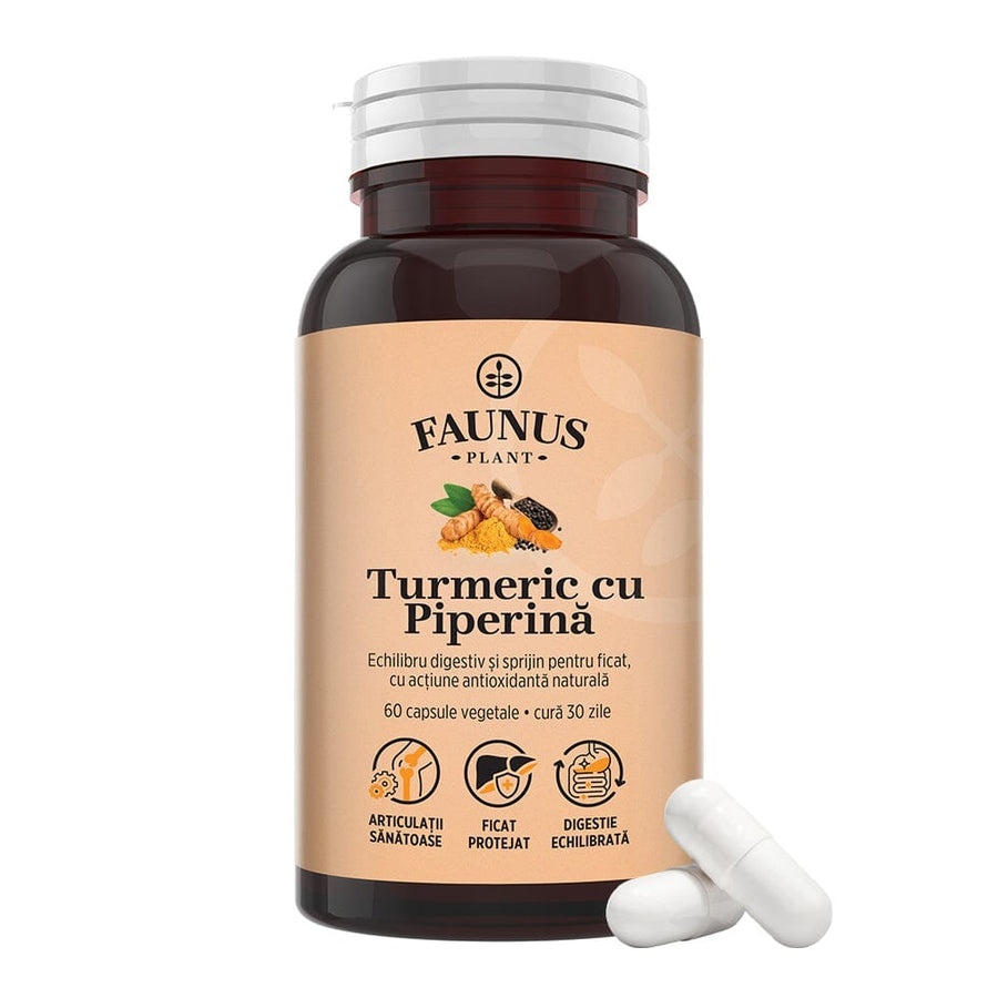 Faunus Turmeric cu piperina, 95% curcuminoide, 60 capsule vegetale