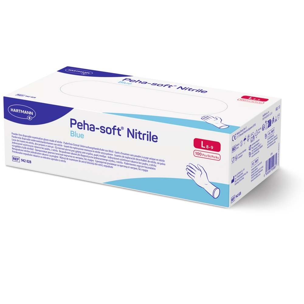 Hartmann Peha-Soft Mănuși din Nitril Nepudrate Albastre, Mărimea L, 100 bucăți