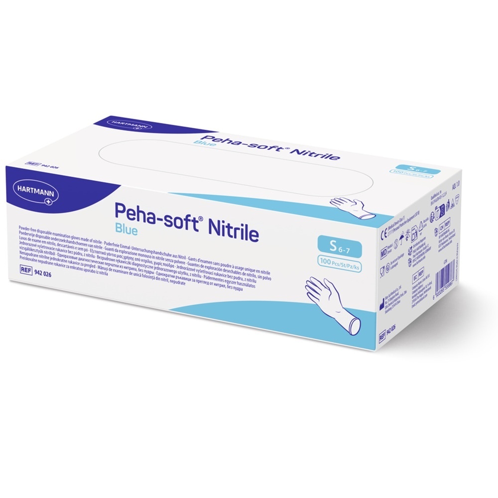 Hartmann Peha-Soft Mănuși din Nitril Nepudrate Albastre, Mărimea S, 100 bucăți
