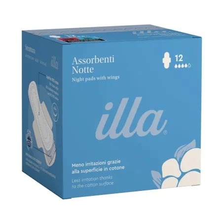 Illa absorbante de noapte din bumbac, 4 picaturi, 12 bucati