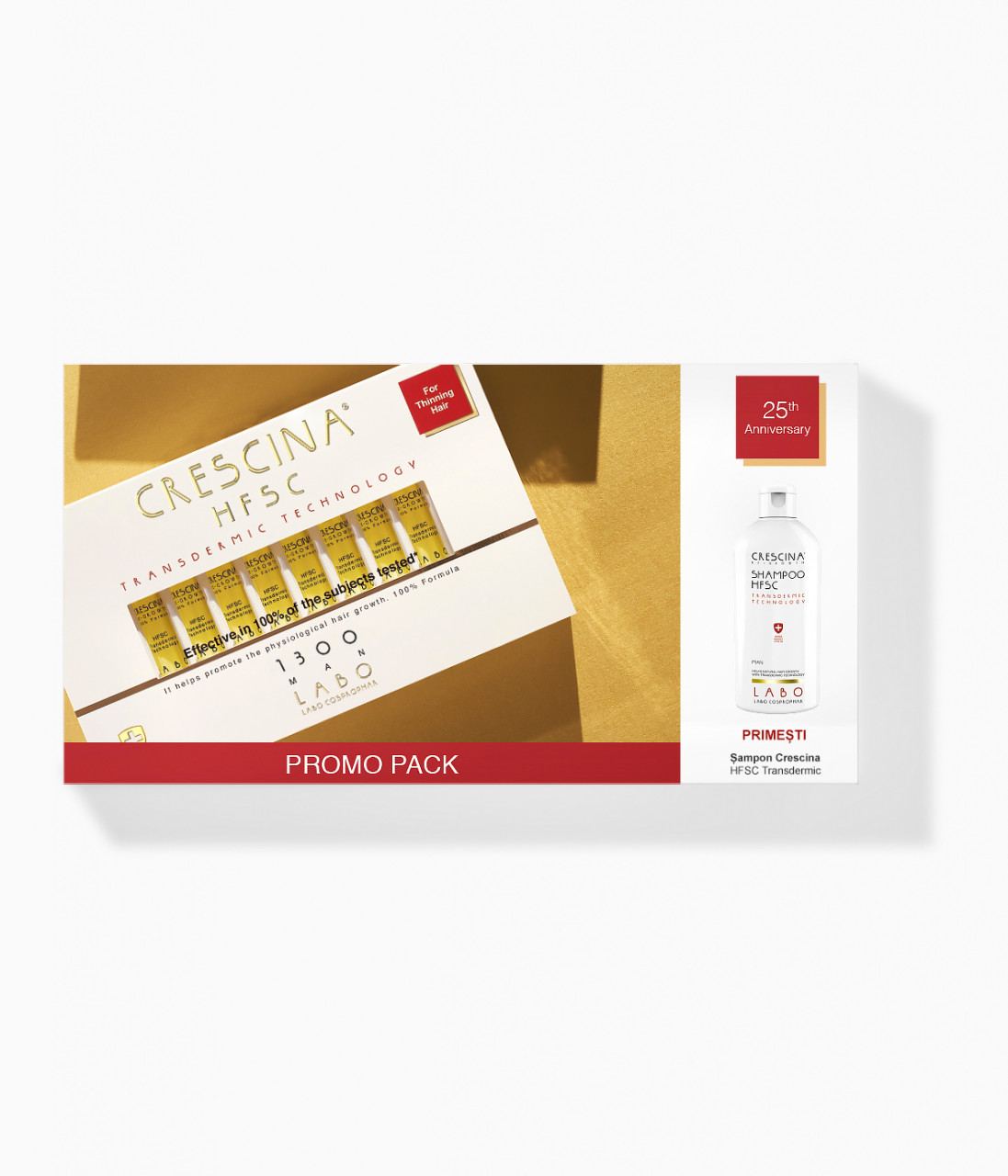 Labo crescina pachet transdermic 1300 man, 20 fiole + sampon 200 ml
