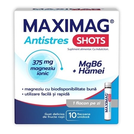 MaxiMag Antistres Shots, 10 fiole, Zdrovit