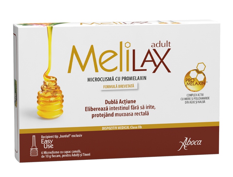 Microclismă cu Promelaxin pentru adulți MeliLax, 6 bucăți, Aboca
