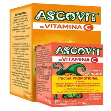 Pachet ascovit orange, 60 comprimate + capsuni 20 comprimate, perrigo