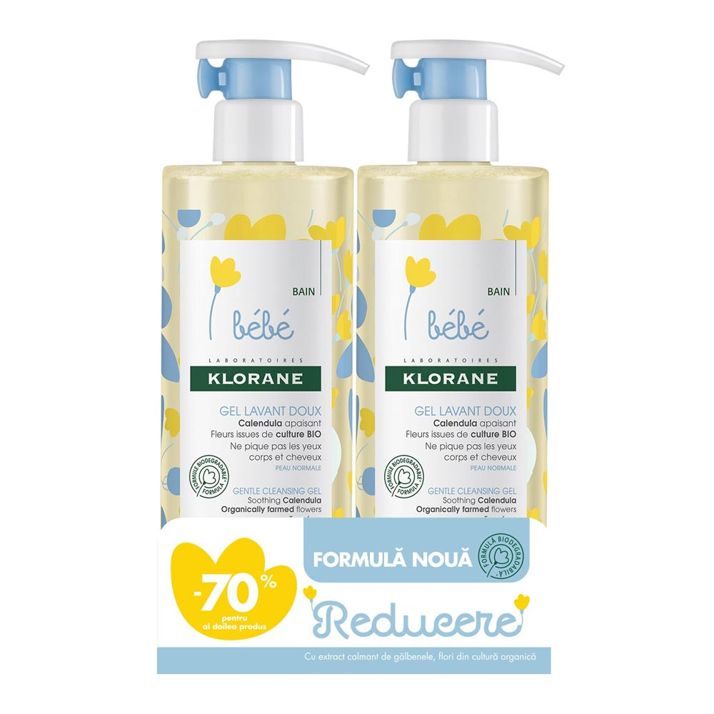 Pachet gel spumant pentru curatare delicata, 2x 500 ml, klorane bebe