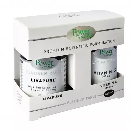 Pachet livapure, 30 capsule+ vitamina c 1000mg, 20 coprimate, power of nature