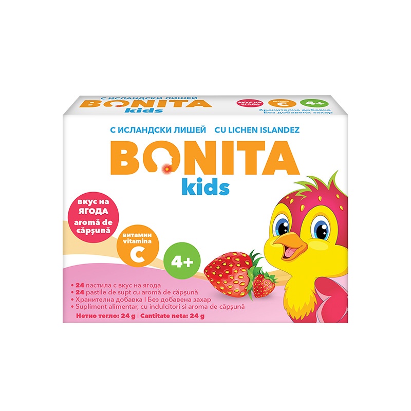 Pastile de Supt cu Aroma de Capsuna pentru Copii  Bonita, 24 Bucati