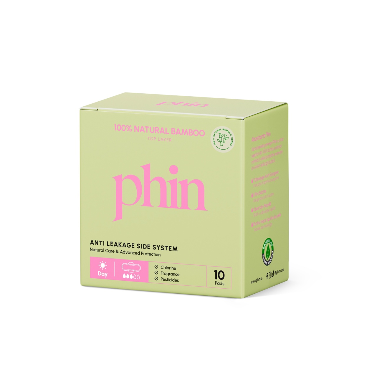 Phin absorbante de zi din fibre de bambus, flux moderat, 10 buc
