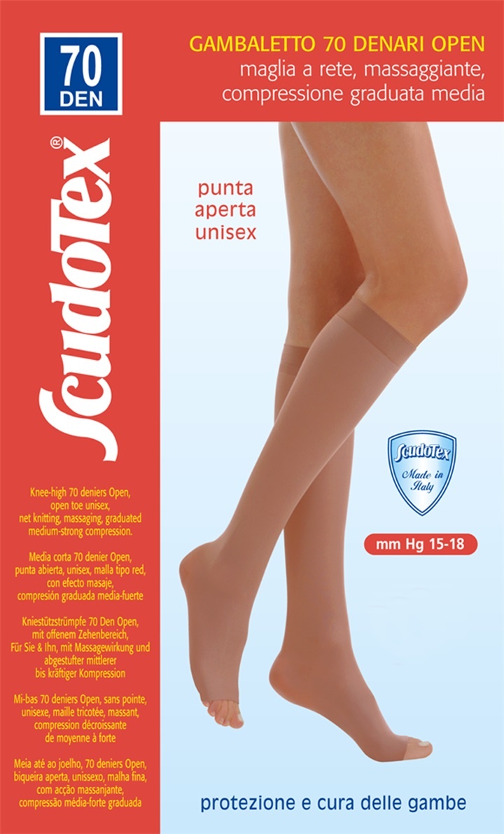 Scudotex 824 Ciorapi medicali genunchi, varf deschis, compresie medie 70 DEN, Daino, marimea 2-S