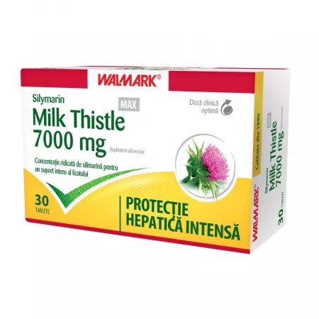 Silymarin milk thistle max, 7000mg, 30 comprimate filmate, walmark
