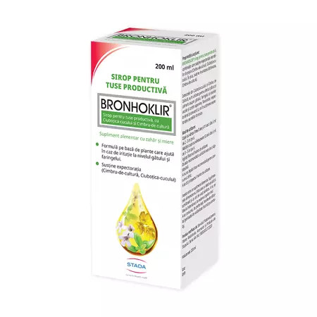 Stada Bronhoklir sirop pentru tuse productiva cu cimbru, ciubotica-cucului si echinacea, 200 ml