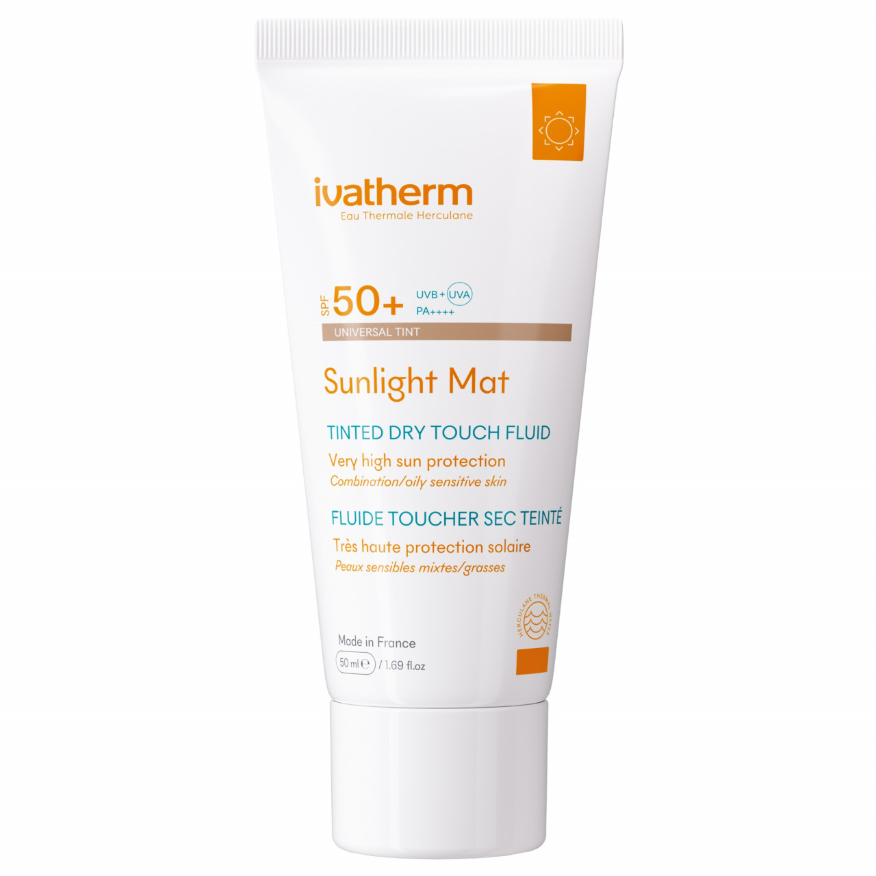 Sunlight mat tinted dry touch fluid de fata colorat spf50+, 50ml, ivatherm