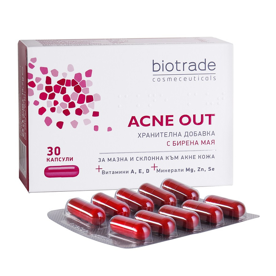 Supliment alimentar pentru ten gras acne out, 30 capsule, biotrade
