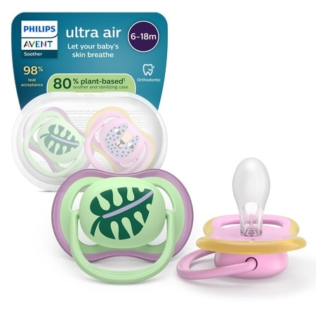 Suzeta Ultra Air Pacifier Philips Avent, Pisică/Frunza, 6-18 luni, SCF087/13, 2 bucăți, Philips