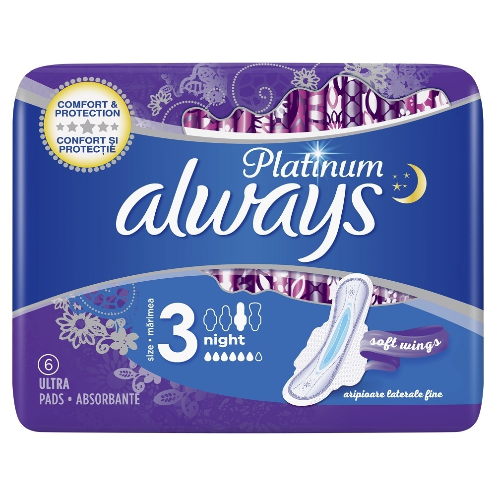Always Platinum Night Absorbante de Noapte, 6 bucăți