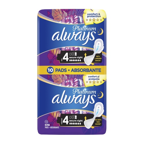 Always Platinum Secure Night Absorbante de Noapte, 10 bucăți