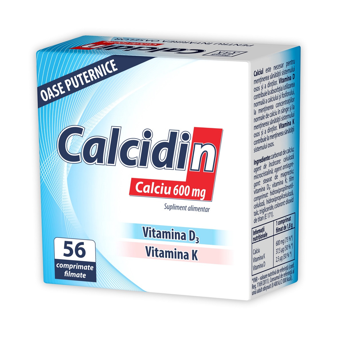 Calcidin, calciu 600mg, 56 comprimate, zdrovit