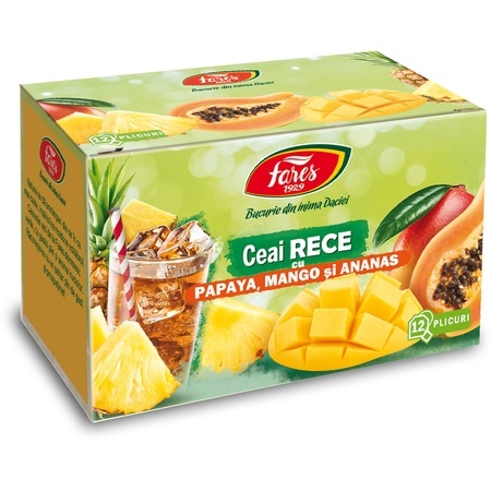 Ceai rece cu papaya mango și ananas, 12 plicuri, Fares