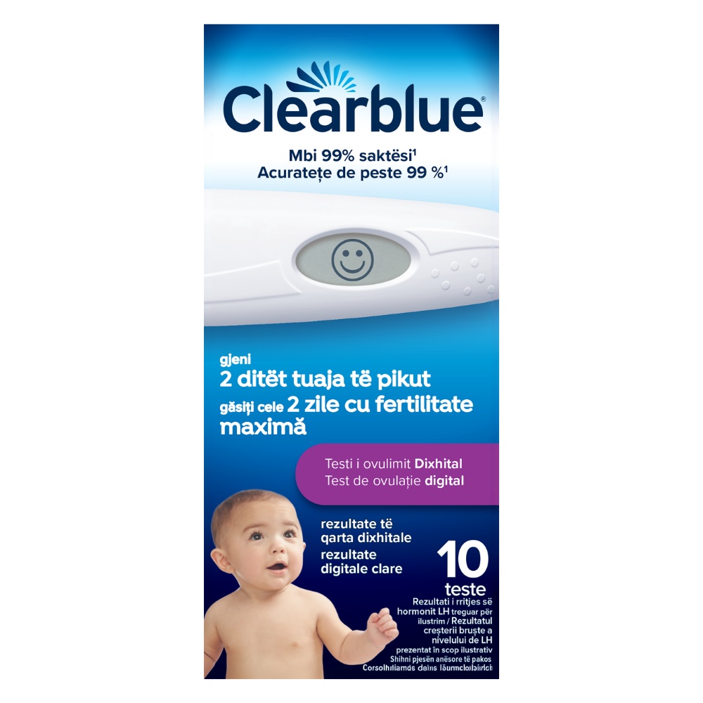 Clearblue Test de Ovulație Digital, 1 dispozitiv și 10 benzi de testare