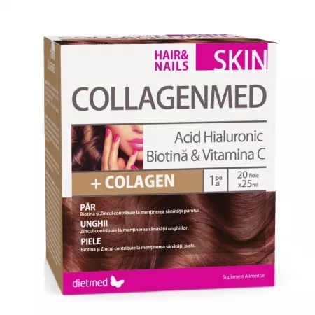 Collagenmed skin hair & nails, 20 fiole buvabile, dietmed