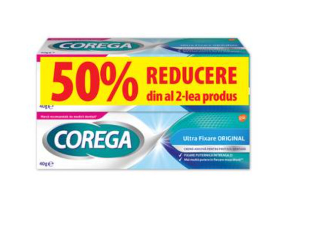 Corega ultra fixare original crema adeziva proteza dentara pachet 40g+40g, gsk