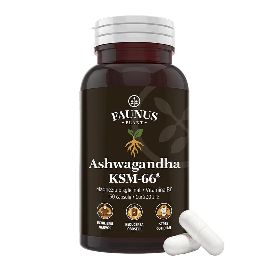 Faunus Ashwagandha KSM-66 cu magneziu bisglicinat si vitamina B6, 60 capsule