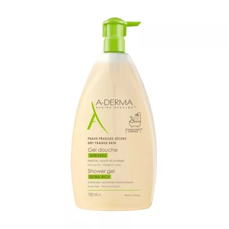 Gel de Dus Spumant A-Derma, 750ml - Curățare Delicată pentru Piele Sensibilă
