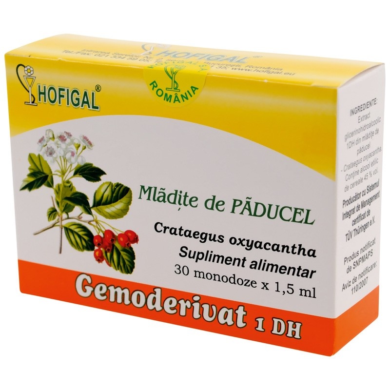 Hofigal Gemoderivat Mlădițe de Păducel, 30 monodoze x 1,5 ml