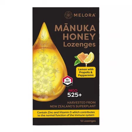 Melora dropsuri cu miere de Manuka MGO 525+, lamaie si propolis, 12 buc