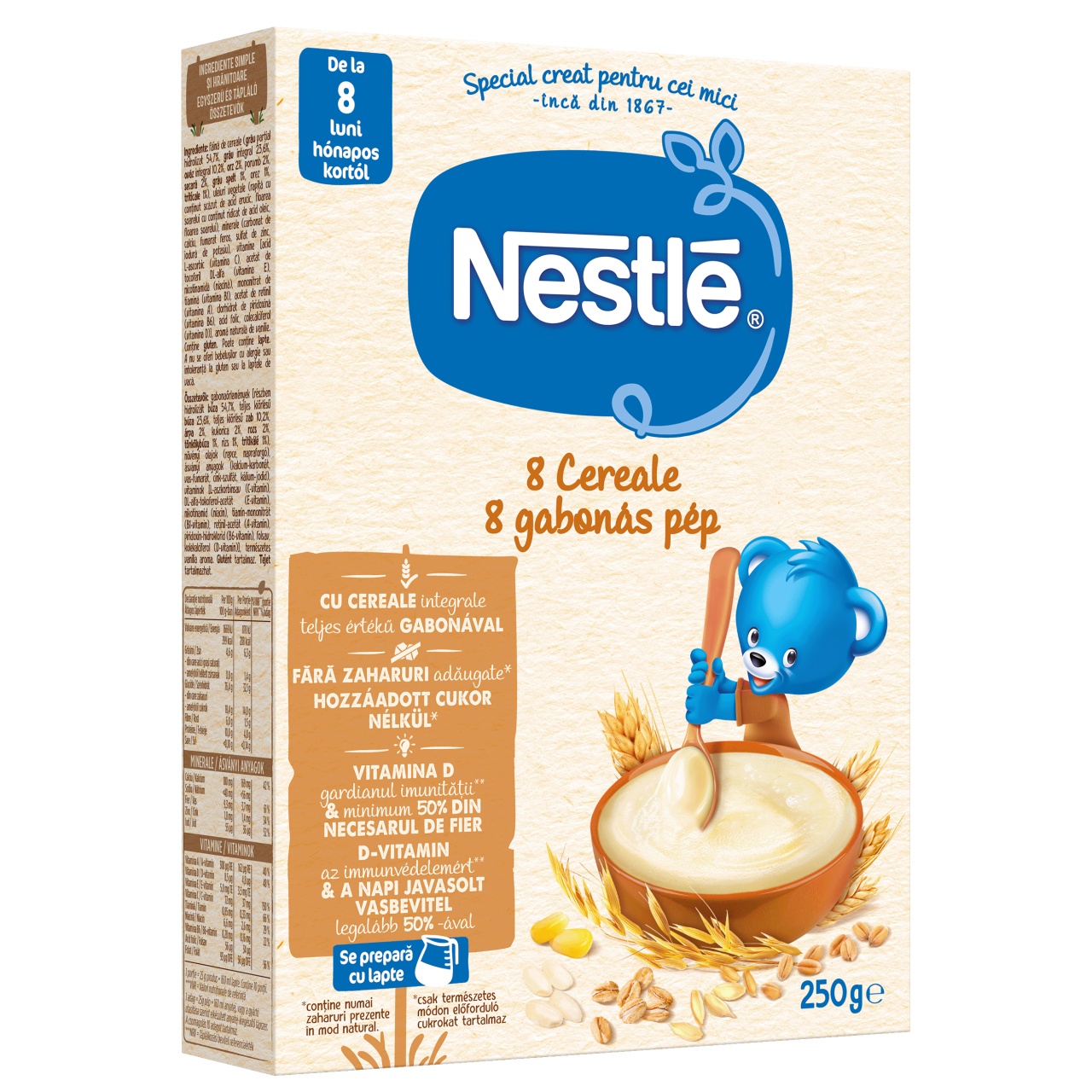 Nestle 8 Cereale, 250g  Pentru bebelusi de la 8 luni