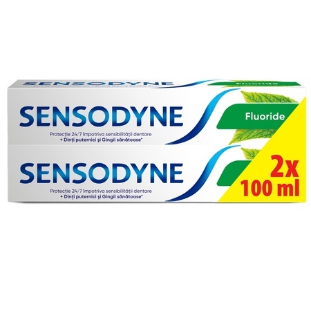 Pachet pastă de dinți Fluoride Sensodyne, 100 ml + 100 ml, Haleon