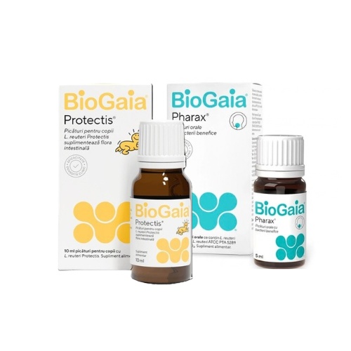 Pachet Protectis probiotice pentru copii, 10 ml + Pharax D3 picături orale probiotice, 5 ml, BioGaia