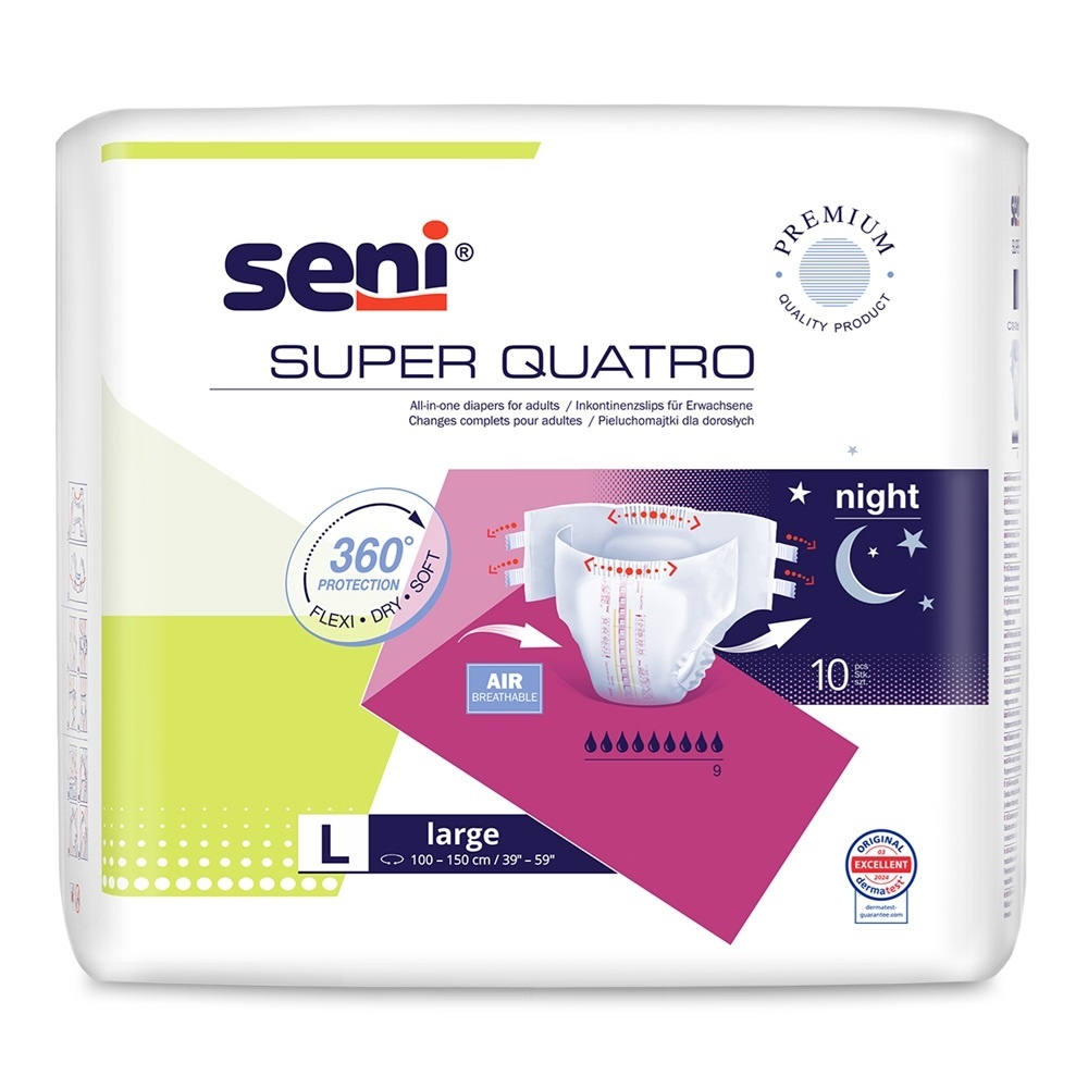 Seni Super Quatro Scutece pentru Adulți Large, 10 bucăți
