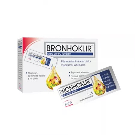 Stada Bronhoklir sirop pentru fumatori cu ciubotica-cucului, cimbru si echinacea, 15 plicuri