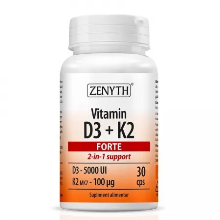 Zenyth Vitamin D3 + K2 Forte 5000 UI + 100 mcg MK-7, 30 capsule