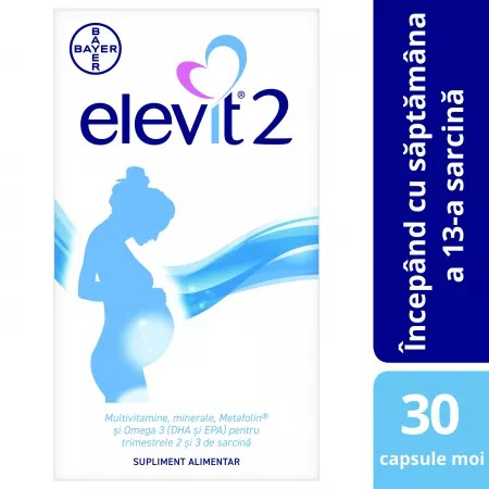 Bayer Elevit 2 multivitamine pentru sarcina din saptamana 13, cu DHA, 30 capsule