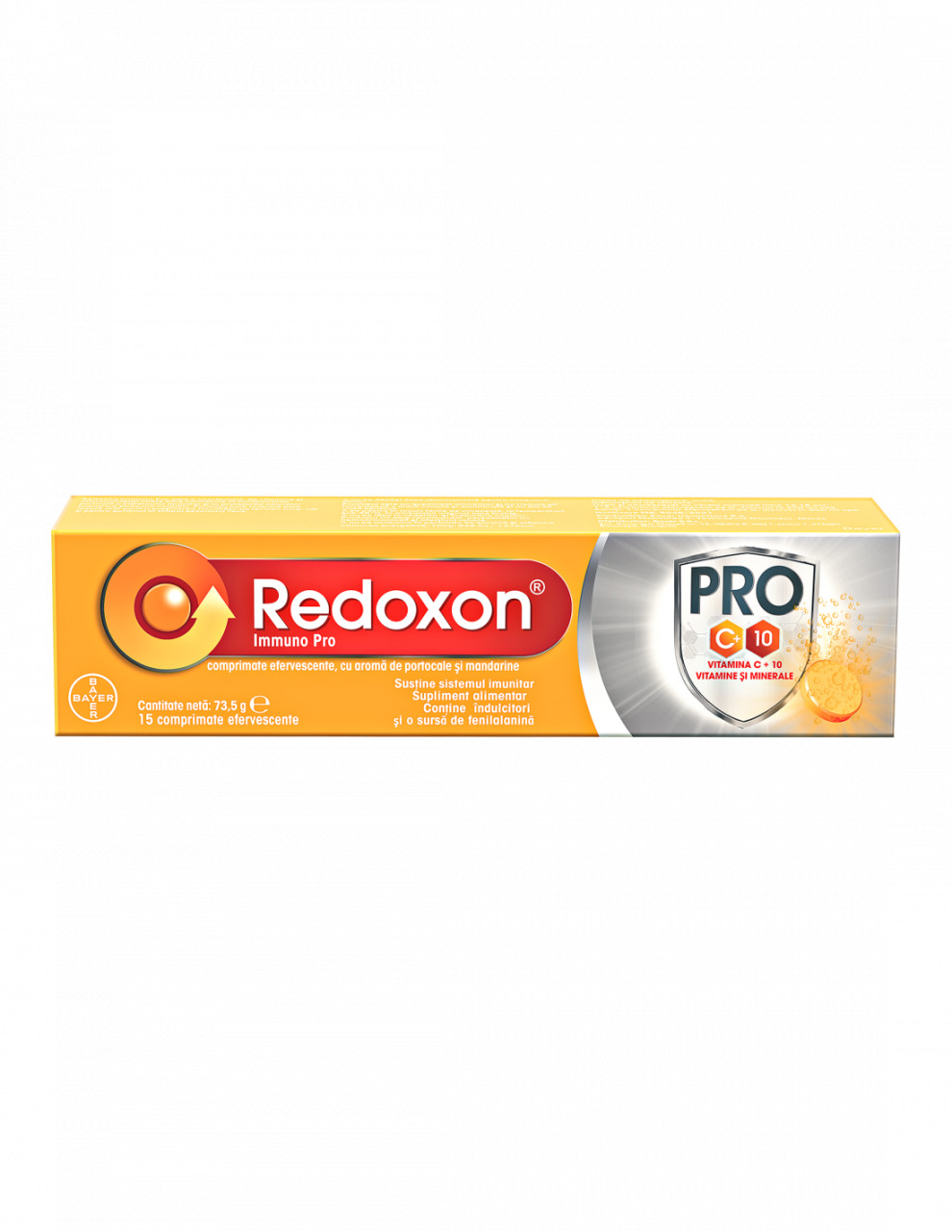 Bayer Redoxon Immuno Pro cu 11 vitamine si minerale, aroma portocale-mandarine, 15 comprimate efervescente