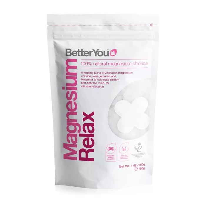 BetterYou Magnesium Relax fulgi de baie cu magneziu, trandafir si bergamota, 750 g