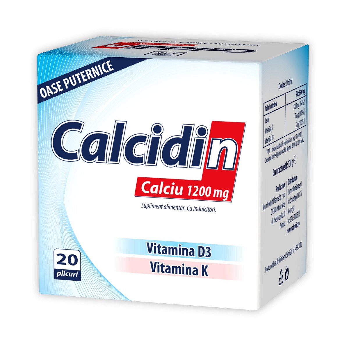 Calcidin, calciu 1200mg, 20 plicuri, zdrovit