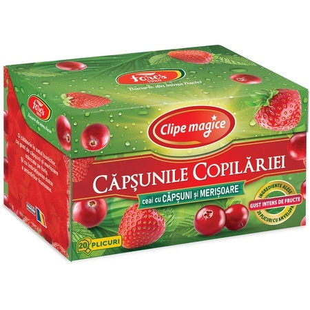 Ceai cu căpșuni și merișoare Clipe Magice, 20 plicuri, Fares