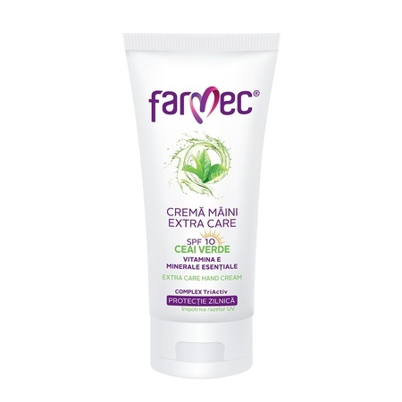Cremă de mâini cu SPF 10 și ceai verde Extra Care, 100 ml, Farmec