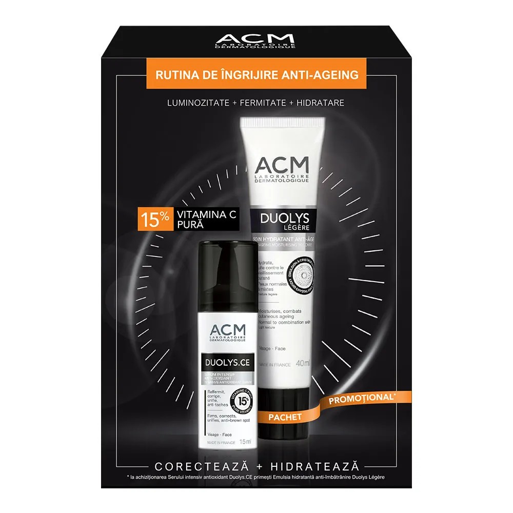 Duolys ce ser intensiv antioxidant 15% vitamina c + duolys lejer crema anti-imbatranire, 40ml pachet, acm