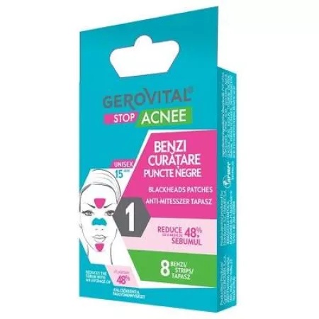 Gerovital Stop Acnee benzi de curatare pentru puncte negre, 8 bucati