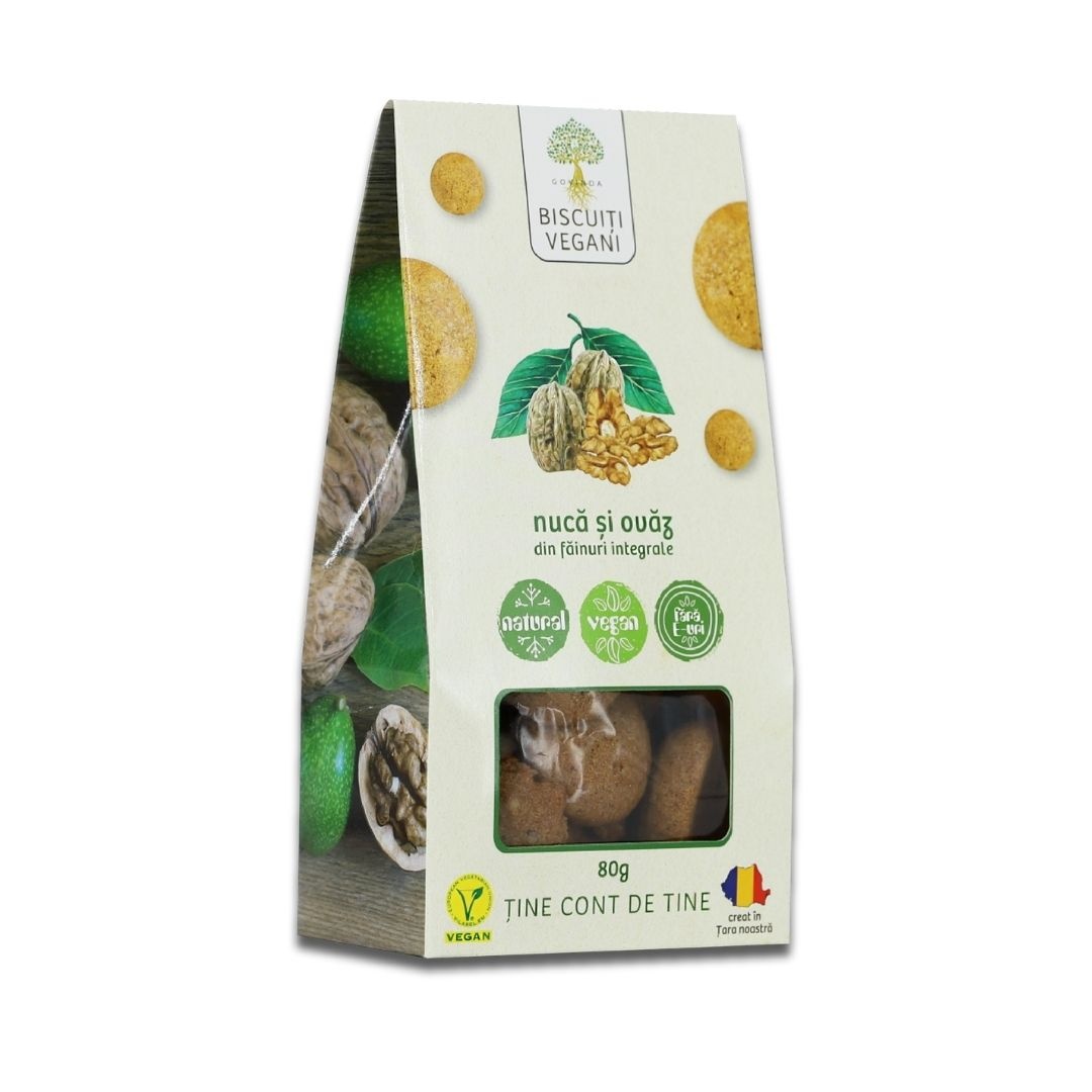 Govinda Biscuiți Vegani cu Nucă și Ovăz, 80 g