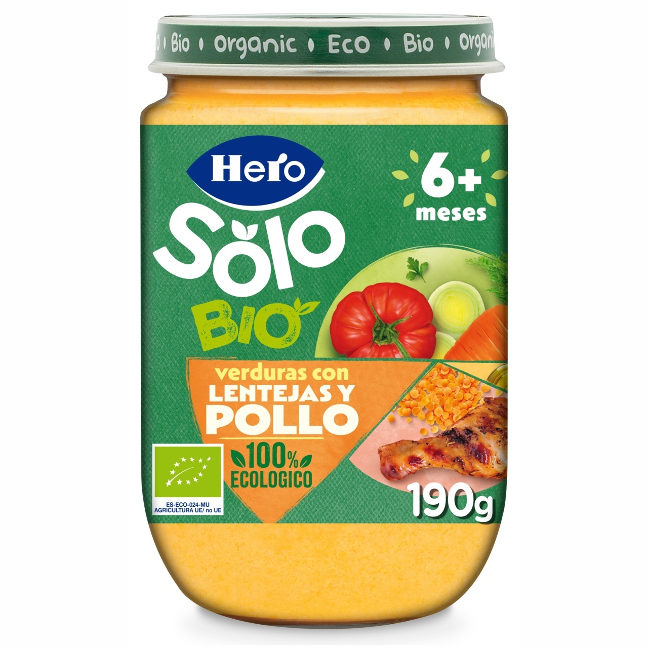 Hero Baby Solo Meniu Bio de Legume, Orez, Carne de Pui și Linte, de la 6 luni, 190 g