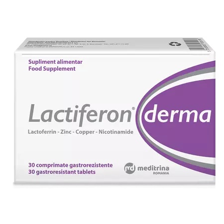 Lactiferon Derma cu lactoferina, nicotinamida si zinc, 30 comprimate, Meditrina