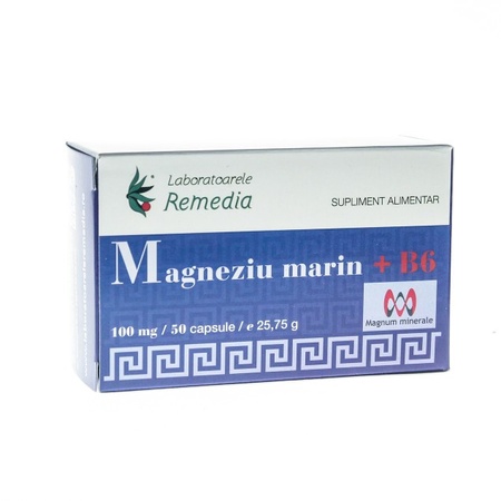 Magneziu marin + B6 100 mg, 50 capsule, Remedia