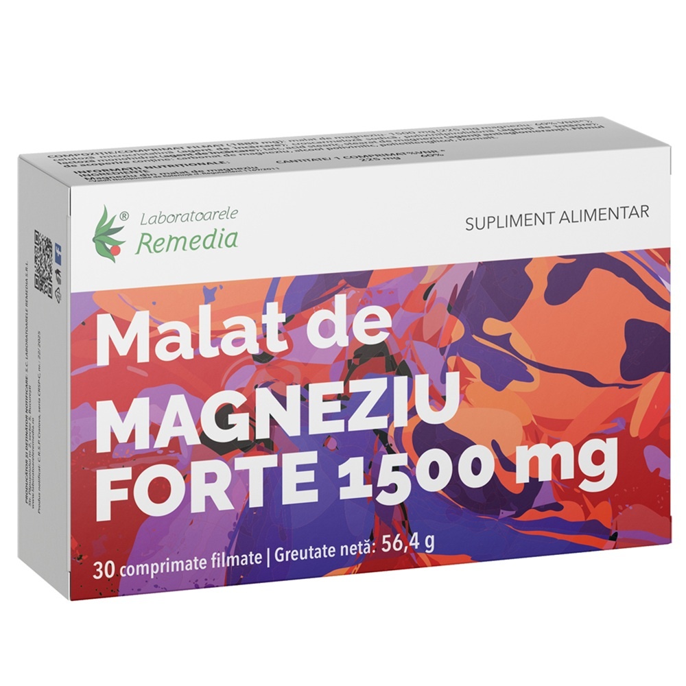 Malat de Magneziu Forte 1500 mg, 30 comprimate filmate, Laboratoarele Remedia