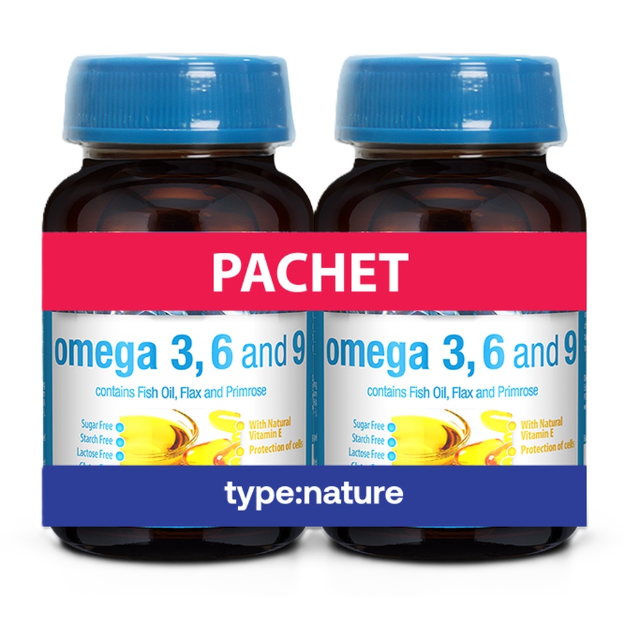 Omega 3, 6, 9 cu Ulei de Pește, In și Luminița-nopții, 60 + 60 capsule, Naturmil